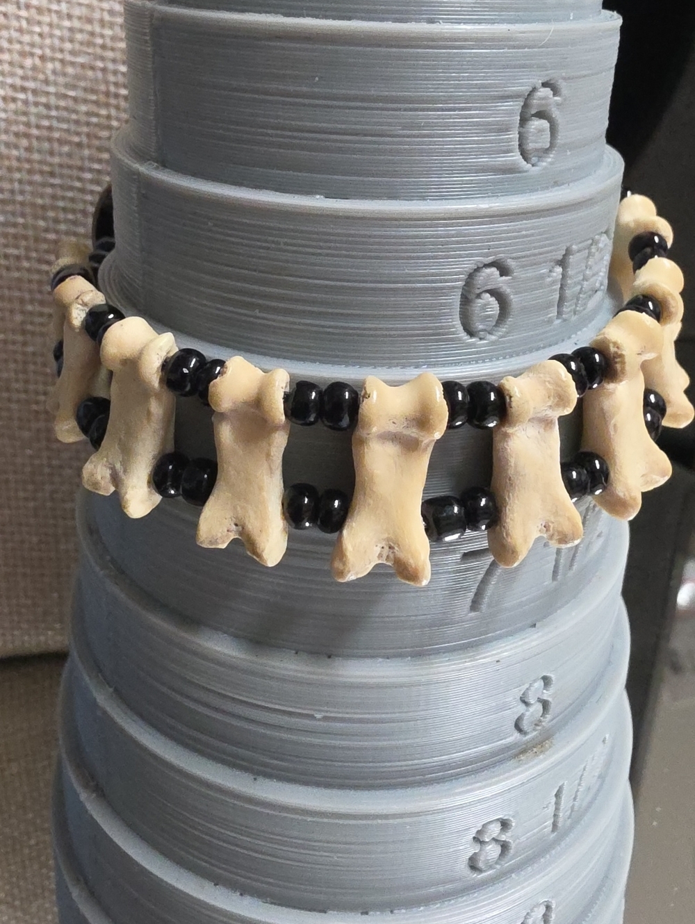 Real Snake Vertebrae Bone Double Strand Black Onyx Bracelet